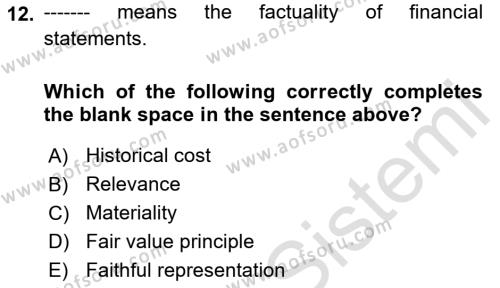 Accounting 1 Dersi 2022 - 2023 Yılı (Vize) Ara Sınavı 12. Soru