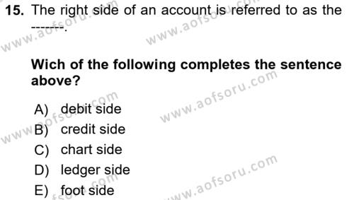 Accounting 1 Dersi 2022 - 2023 Yılı (Vize) Ara Sınavı 15. Soru