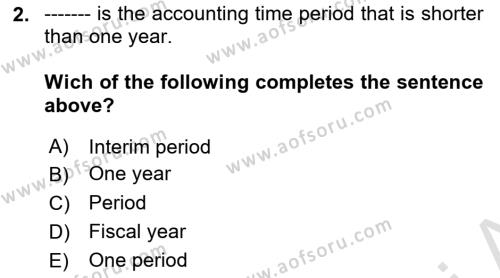 Accounting 1 Dersi 2022 - 2023 Yılı (Vize) Ara Sınavı 2. Soru