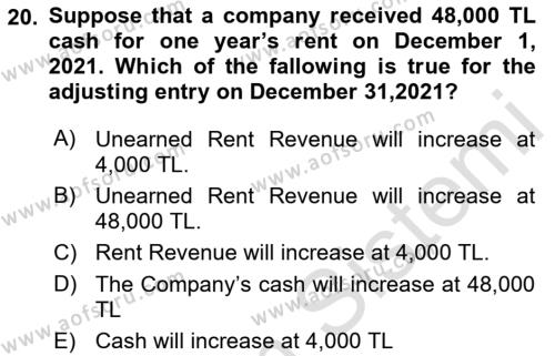 Accounting 1 Dersi 2022 - 2023 Yılı (Vize) Ara Sınavı 20. Soru