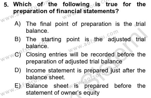 Accounting 1 Dersi 2022 - 2023 Yılı (Vize) Ara Sınavı 5. Soru