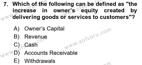 Accounting 1 Dersi 2022 - 2023 Yılı (Vize) Ara Sınavı 7. Soru