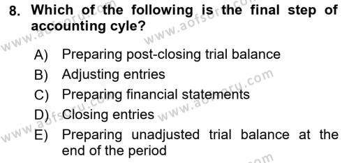 Accounting 1 Dersi 2022 - 2023 Yılı (Vize) Ara Sınavı 8. Soru