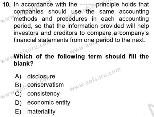 Accounting 1 Dersi 2022 - 2023 Yılı (Final) Dönem Sonu Sınavı 10. Soru
