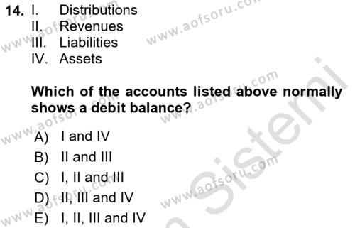 Accounting 1 Dersi 2022 - 2023 Yılı (Final) Dönem Sonu Sınavı 14. Soru