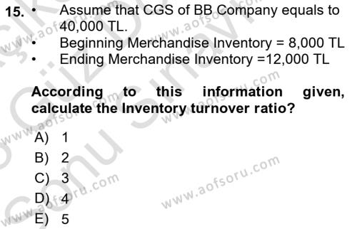 Accounting 1 Dersi 2022 - 2023 Yılı (Final) Dönem Sonu Sınavı 15. Soru