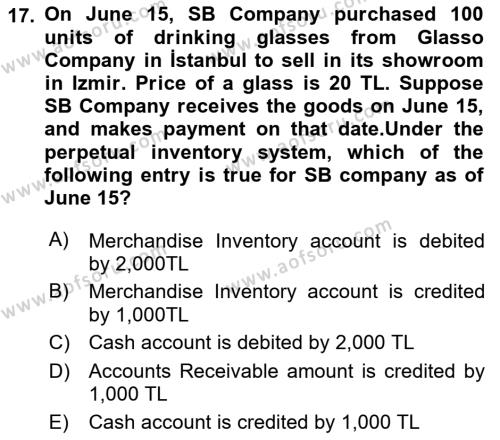 Accounting 1 Dersi 2022 - 2023 Yılı (Final) Dönem Sonu Sınavı 17. Soru