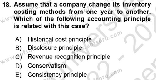 Accounting 1 Dersi 2022 - 2023 Yılı (Final) Dönem Sonu Sınavı 18. Soru