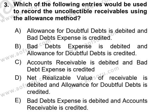 Accounting 1 Dersi 2022 - 2023 Yılı (Final) Dönem Sonu Sınavı 3. Soru