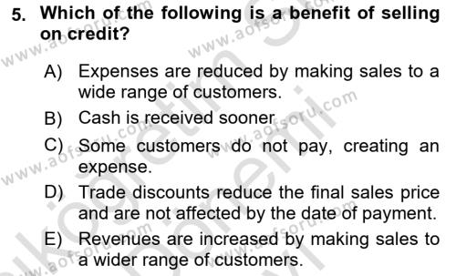 Accounting 1 Dersi 2022 - 2023 Yılı (Final) Dönem Sonu Sınavı 5. Soru