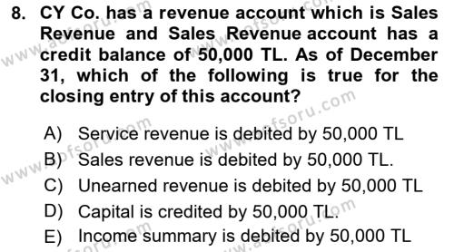 Accounting 1 Dersi 2022 - 2023 Yılı (Final) Dönem Sonu Sınavı 8. Soru