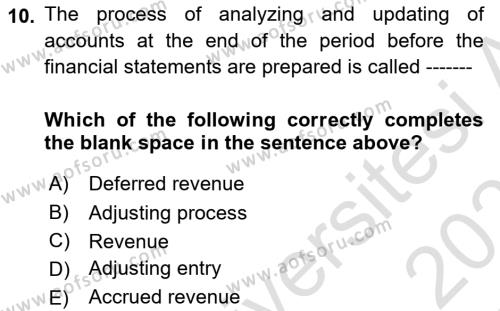 Accounting 1 Dersi 2022 - 2023 Yılı Yaz Okulu Sınavı 10. Soru