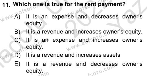 Accounting 1 Dersi 2022 - 2023 Yılı Yaz Okulu Sınavı 11. Soru