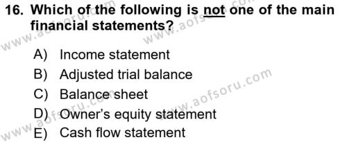 Accounting 1 Dersi 2022 - 2023 Yılı Yaz Okulu Sınavı 16. Soru