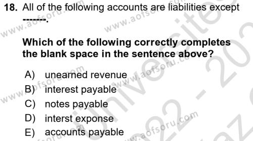 Accounting 1 Dersi 2022 - 2023 Yılı Yaz Okulu Sınavı 18. Soru