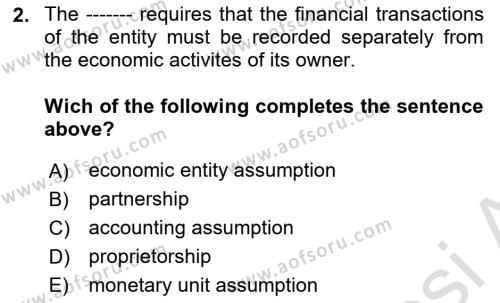 Accounting 1 Dersi 2022 - 2023 Yılı Yaz Okulu Sınavı 2. Soru