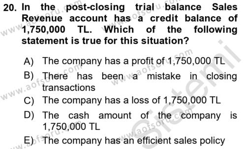 Accounting 1 Dersi 2022 - 2023 Yılı Yaz Okulu Sınavı 20. Soru