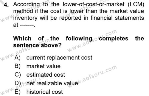 Accounting 1 Dersi 2022 - 2023 Yılı Yaz Okulu Sınavı 4. Soru