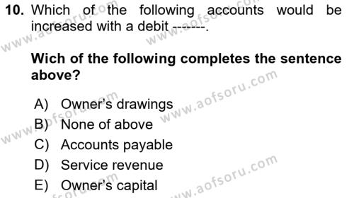 Accounting 1 Dersi 2023 - 2024 Yılı (Vize) Ara Sınavı 10. Soru