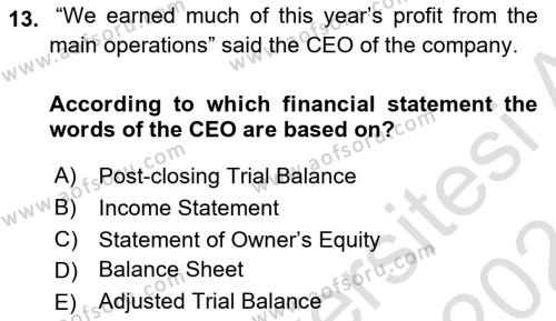 Accounting 1 Dersi 2023 - 2024 Yılı (Vize) Ara Sınavı 13. Soru