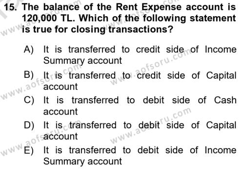Accounting 1 Dersi 2023 - 2024 Yılı (Vize) Ara Sınavı 15. Soru
