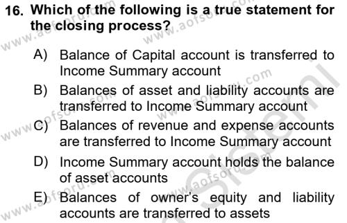 Accounting 1 Dersi 2023 - 2024 Yılı (Vize) Ara Sınavı 16. Soru