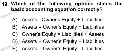 Accounting 1 Dersi 2023 - 2024 Yılı (Vize) Ara Sınavı 19. Soru