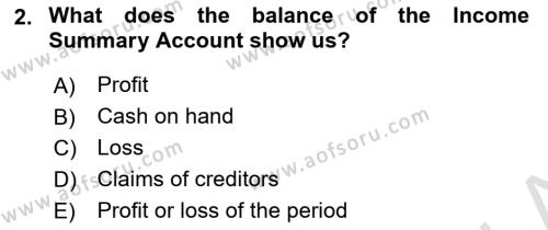 Accounting 1 Dersi 2023 - 2024 Yılı (Vize) Ara Sınavı 2. Soru