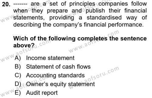 Accounting 1 Dersi 2023 - 2024 Yılı (Vize) Ara Sınavı 20. Soru