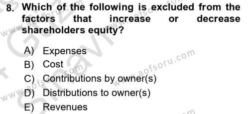 Accounting 1 Dersi 2023 - 2024 Yılı (Vize) Ara Sınavı 8. Soru
