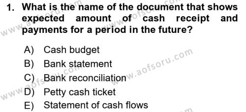 Accounting 1 Dersi 2023 - 2024 Yılı (Final) Dönem Sonu Sınavı 1. Soru