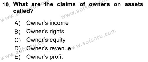 Accounting 1 Dersi 2023 - 2024 Yılı (Final) Dönem Sonu Sınavı 10. Soru