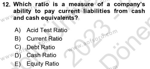 Accounting 1 Dersi 2023 - 2024 Yılı (Final) Dönem Sonu Sınavı 12. Soru