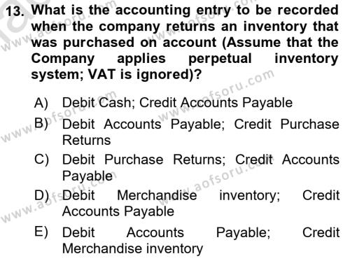 Accounting 1 Dersi 2023 - 2024 Yılı (Final) Dönem Sonu Sınavı 13. Soru