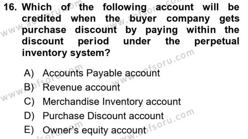 Accounting 1 Dersi 2023 - 2024 Yılı (Final) Dönem Sonu Sınavı 16. Soru