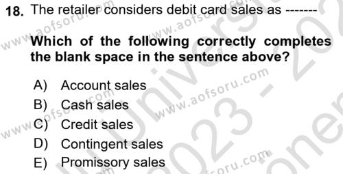 Accounting 1 Dersi 2023 - 2024 Yılı (Final) Dönem Sonu Sınavı 18. Soru