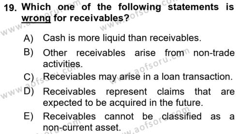 Accounting 1 Dersi 2023 - 2024 Yılı (Final) Dönem Sonu Sınavı 19. Soru