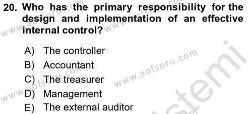 Accounting 1 Dersi 2023 - 2024 Yılı (Final) Dönem Sonu Sınavı 20. Soru