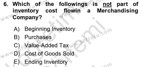 Accounting 1 Dersi 2023 - 2024 Yılı (Final) Dönem Sonu Sınavı 6. Soru