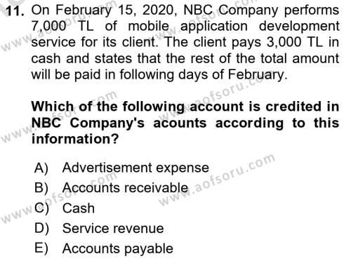 Accounting 1 Dersi 2023 - 2024 Yılı Yaz Okulu Sınavı 11. Soru