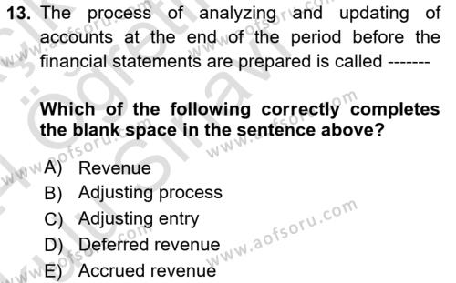 Accounting 1 Dersi 2023 - 2024 Yılı Yaz Okulu Sınavı 13. Soru