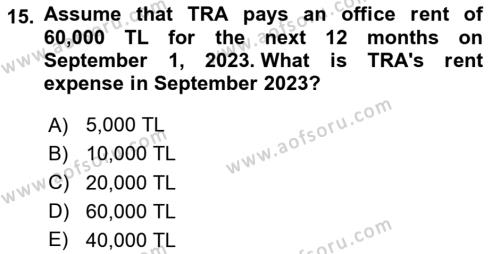 Accounting 1 Dersi 2023 - 2024 Yılı Yaz Okulu Sınavı 15. Soru