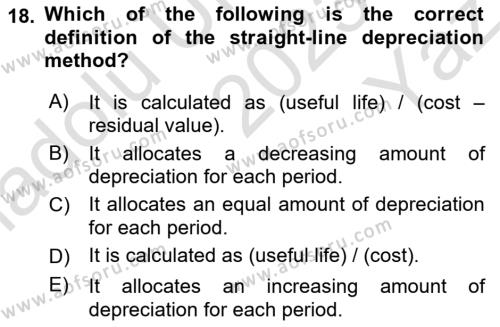 Accounting 1 Dersi 2023 - 2024 Yılı Yaz Okulu Sınavı 18. Soru