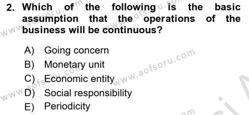 Accounting 1 Dersi 2023 - 2024 Yılı Yaz Okulu Sınavı 2. Soru