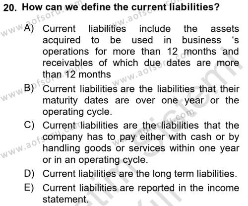 Accounting 1 Dersi 2023 - 2024 Yılı Yaz Okulu Sınavı 20. Soru
