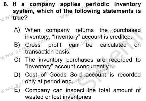 Accounting 1 Dersi 2023 - 2024 Yılı Yaz Okulu Sınavı 6. Soru