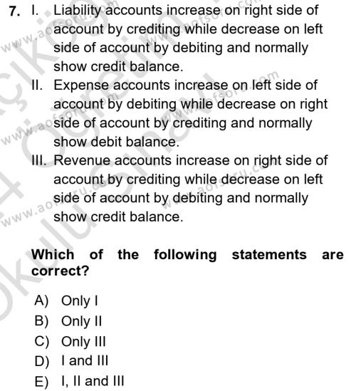 Accounting 1 Dersi 2023 - 2024 Yılı Yaz Okulu Sınavı 7. Soru