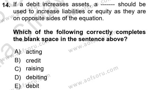 Accounting 1 Dersi 2024 - 2025 Yılı (Vize) Ara Sınavı 14. Soru