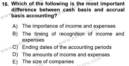 Accounting 1 Dersi 2024 - 2025 Yılı (Vize) Ara Sınavı 16. Soru