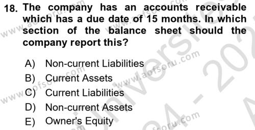 Accounting 1 Dersi 2024 - 2025 Yılı (Vize) Ara Sınavı 18. Soru